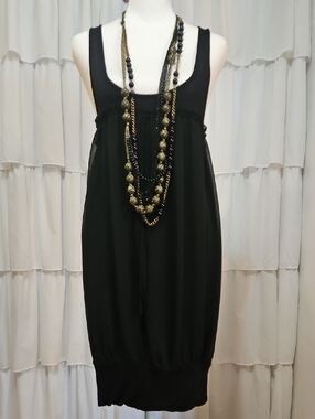 Y2K Kensie Chiffon Overlay Bubble Hem Dress with Paper Bag Empire Waist